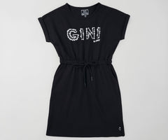 Gini and Jony Girls Black Typographic Print Cotton Short Sleeves Dress 4-5 Years