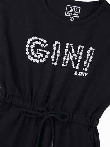 Gini and Jony Girls Black Typographic Print Cotton Short Sleeves Dress 4-5 Years