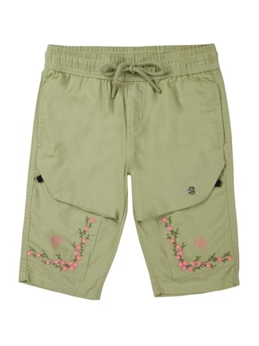 Gini and Jony Girls Green Embroidery Cotton Elasticated Pedal Pusher 9-10 Years