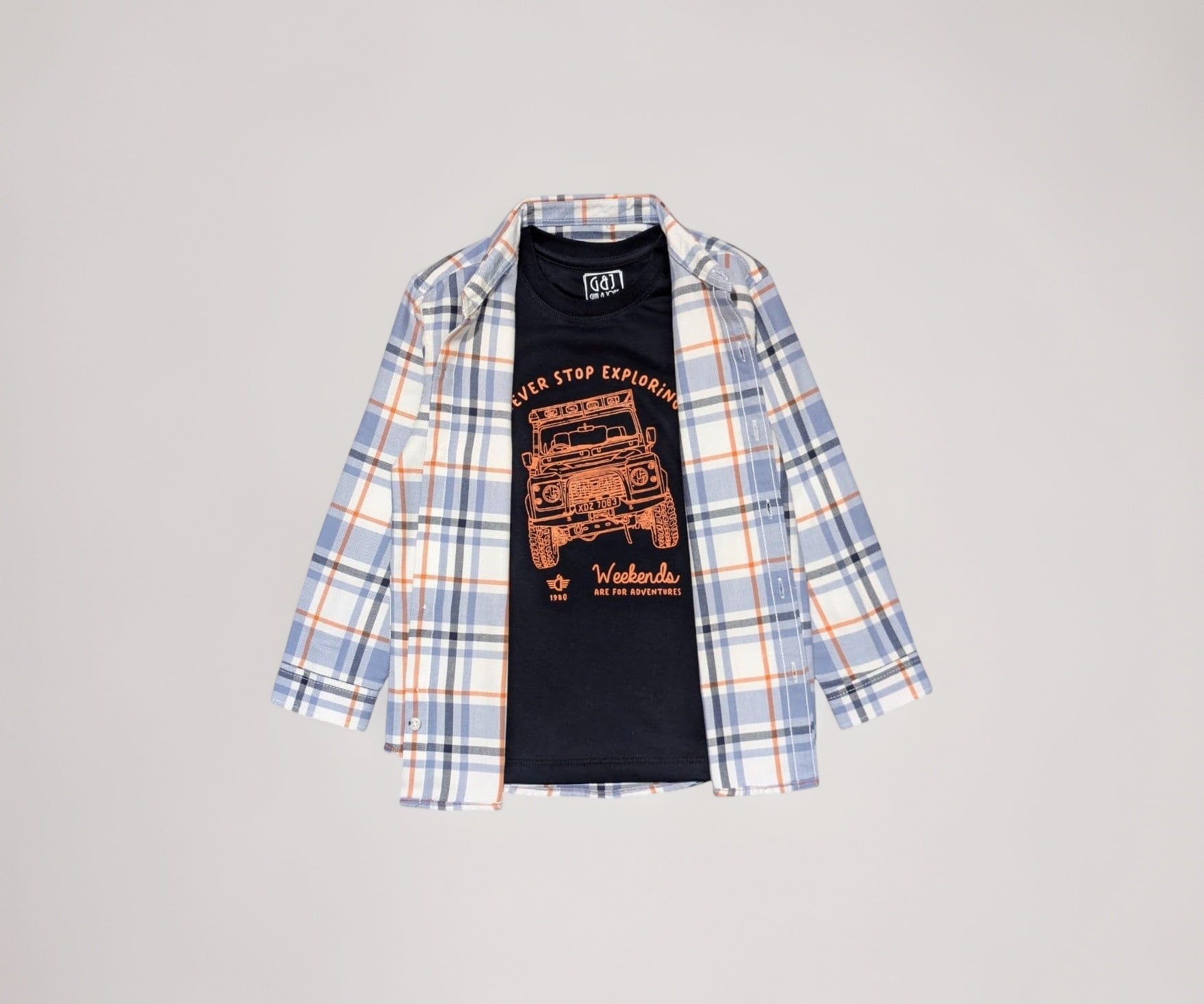 Gini and Jony Boys Blue Checks Cotton Full Sleeves Shirt 7-8 Years