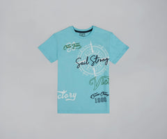 Gini and Jony Boys Blue Graphic Print Cotton Half Sleeves T-Shirt 15-16 Years