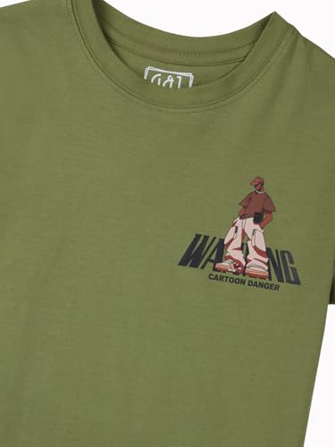 Gini and Jony Boys Olive Graphic Print Cotton Half Sleeves T-Shirt 9-10 Years