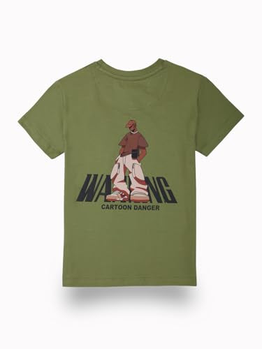 Gini and Jony Boys Olive Graphic Print Cotton Half Sleeves T-Shirt 9-10 Years