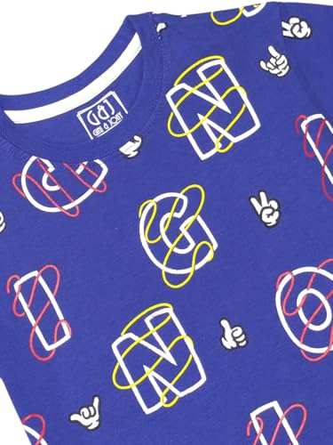 Gini and Jony Boys Blue Alphabetic Print Cotton Half Sleeves T-Shirt 7-8 Years