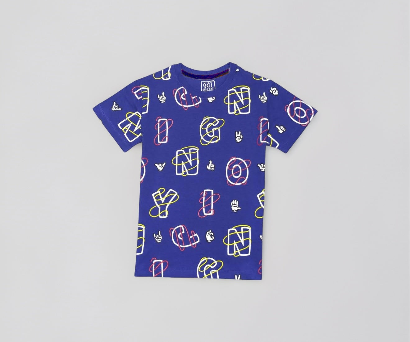 Gini and Jony Boys Blue Alphabetic Print Cotton Half Sleeves T-Shirt 7-8 Years