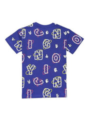 Gini and Jony Boys Blue Alphabetic Print Cotton Half Sleeves T-Shirt 7-8 Years