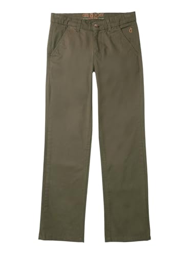 Gini and Jony Boys Olive Solid Cotton Fixed Waist Trouser 8-9 Years
