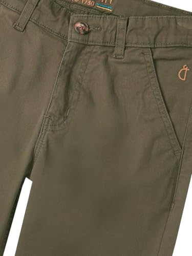 Gini and Jony Boys Olive Solid Cotton Fixed Waist Trouser 8-9 Years