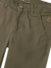 Gini and Jony Boys Olive Solid Cotton Fixed Waist Trouser 8-9 Years