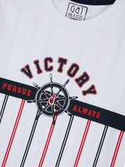 Gini and Jony Boys White Stripes Cotton Half Sleeves T-Shirt 4-5 Years