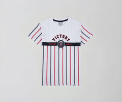 Gini and Jony Boys White Stripes Cotton Half Sleeves T-Shirt 4-5 Years