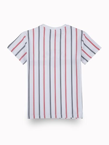 Gini and Jony Boys White Stripes Cotton Half Sleeves T-Shirt 4-5 Years