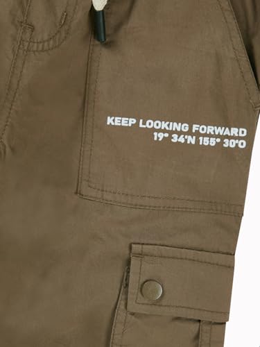 Gini and Jony Boys Khaki Typographic Print Cotton Elasticated Trouser 9-10 Years