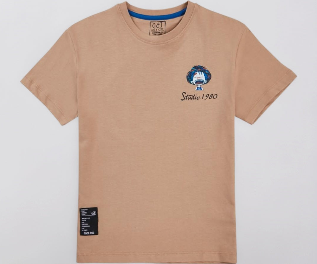 Gini and Jony Boys Brown Graphic Print Cotton Half Sleeves T-Shirt 5-6 Years