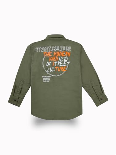 Gini and Jony Boys Green Typographic Print Cotton Full Sleeves Shirt 11-12 Years