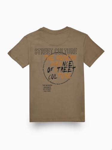 Gini and Jony Boys Brown Typographic Print Cotton Half Sleeves T-Shirt 5-6 Years