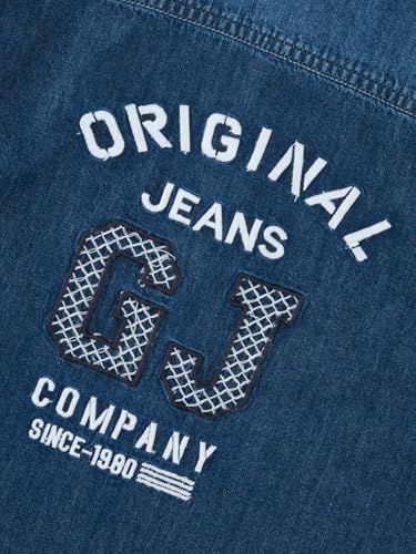 Gini and Jony Boys Blue Typographic Print Denim Full Sleeves Shirt 9-10 Years
