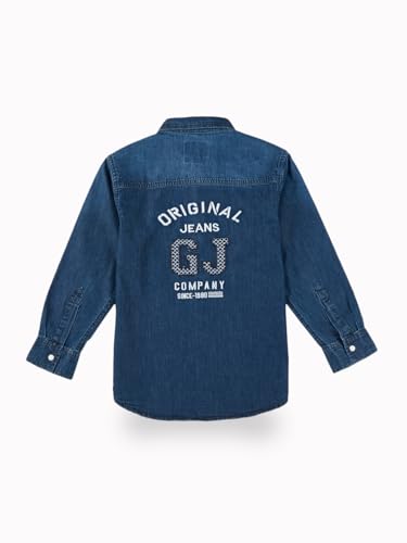 Gini and Jony Boys Blue Typographic Print Denim Full Sleeves Shirt 9-10 Years
