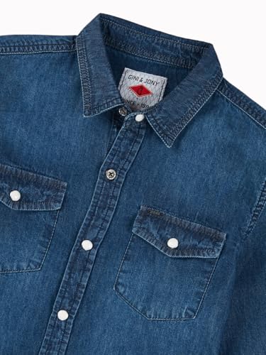 Gini and Jony Boys Blue Typographic Print Denim Full Sleeves Shirt 9-10 Years