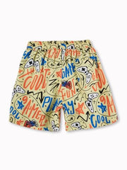 Gini and Jony Boys Yellow Graffiti Print Cotton Elasticated Boxer Shorts 3-4 Years