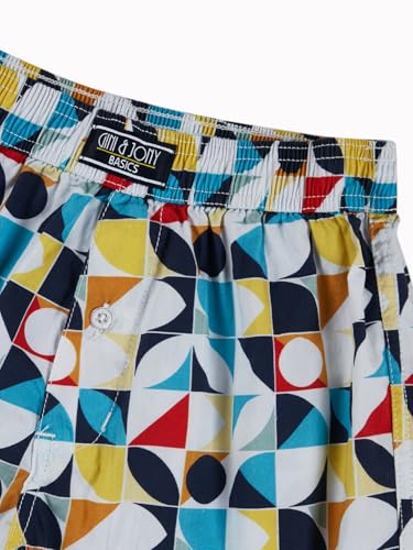 Gini and Jony Boys Blue Geometric Print Cotton Elasticated Boxer Shorts 4-5 Years