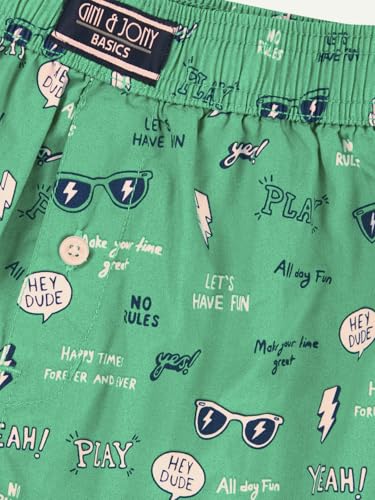 Gini and Jony Boys Green Conversational Print Cotton Elasticated Boxer Shorts 11-12 Years