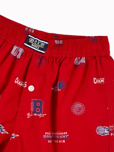 Gini and Jony Boys Red Conversational Print Cotton Elasticated Boxer Shorts 5-6 Years