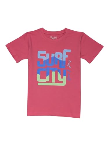 Gini and Jony Boys Pink Typographic Print Cotton Half Sleeves T-Shirt 11-12 Years