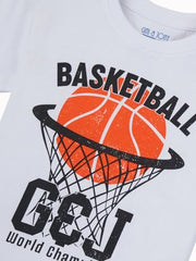 Gini and Jony Boys White Graphic Print Cotton Half Sleeves T-Shirt 4-5 Years