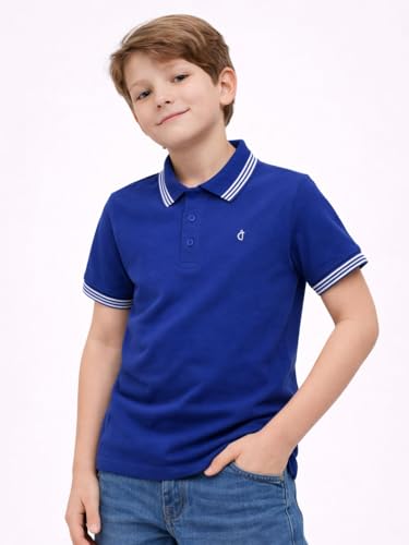 Boys Blue Solid Half Sleeve Polo T-Shirt