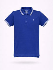 Boys Blue Solid Half Sleeve Polo T-Shirt