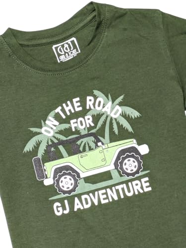 Gini and Jony Boys Olive Graphic Print Cotton Half Sleeves T-Shirt 4-5 Years