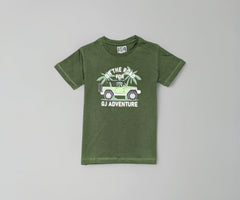 Gini and Jony Boys Olive Graphic Print Cotton Half Sleeves T-Shirt 4-5 Years