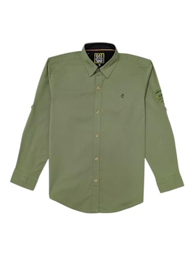 Gini and Jony Boys Olive Solid Cotton Full Sleeves Shirt 9-10 Years