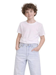 Girls Light Blue Solid Wide Leg Fixed Waist Jeans
