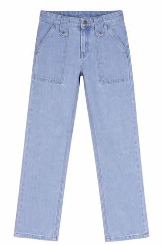 Girls Light Blue Solid Wide Leg Fixed Waist Jeans