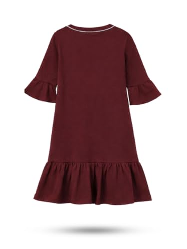 Girls Maroon Applique 3/4th Sleeve Dress
