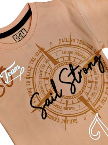 Gini and Jony Boys Peach Graphic Print Cotton Half Sleeves T-Shirt 3-4 Years