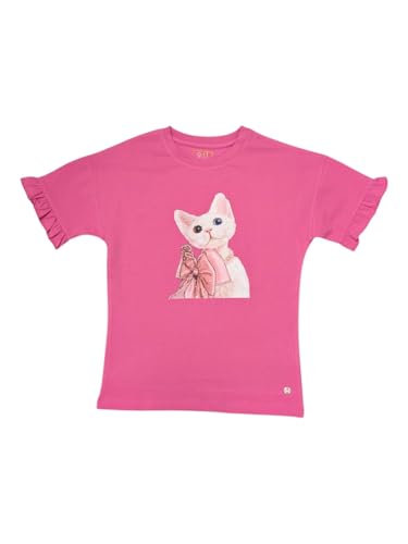 Gini and Jony Girls Pink Graphic Print Cotton Knits Top Half Sleeves 5-6 Years
