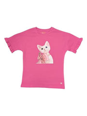 Gini and Jony Girls Pink Graphic Print Cotton Knits Top Half Sleeves 5-6 Years