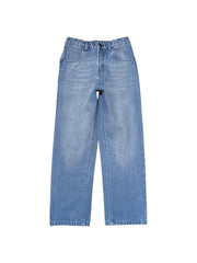 Gini and Jony boys light blue washed denim back elasticated jeans for 4-5 years, showing front view with elastic waistband and pockets.