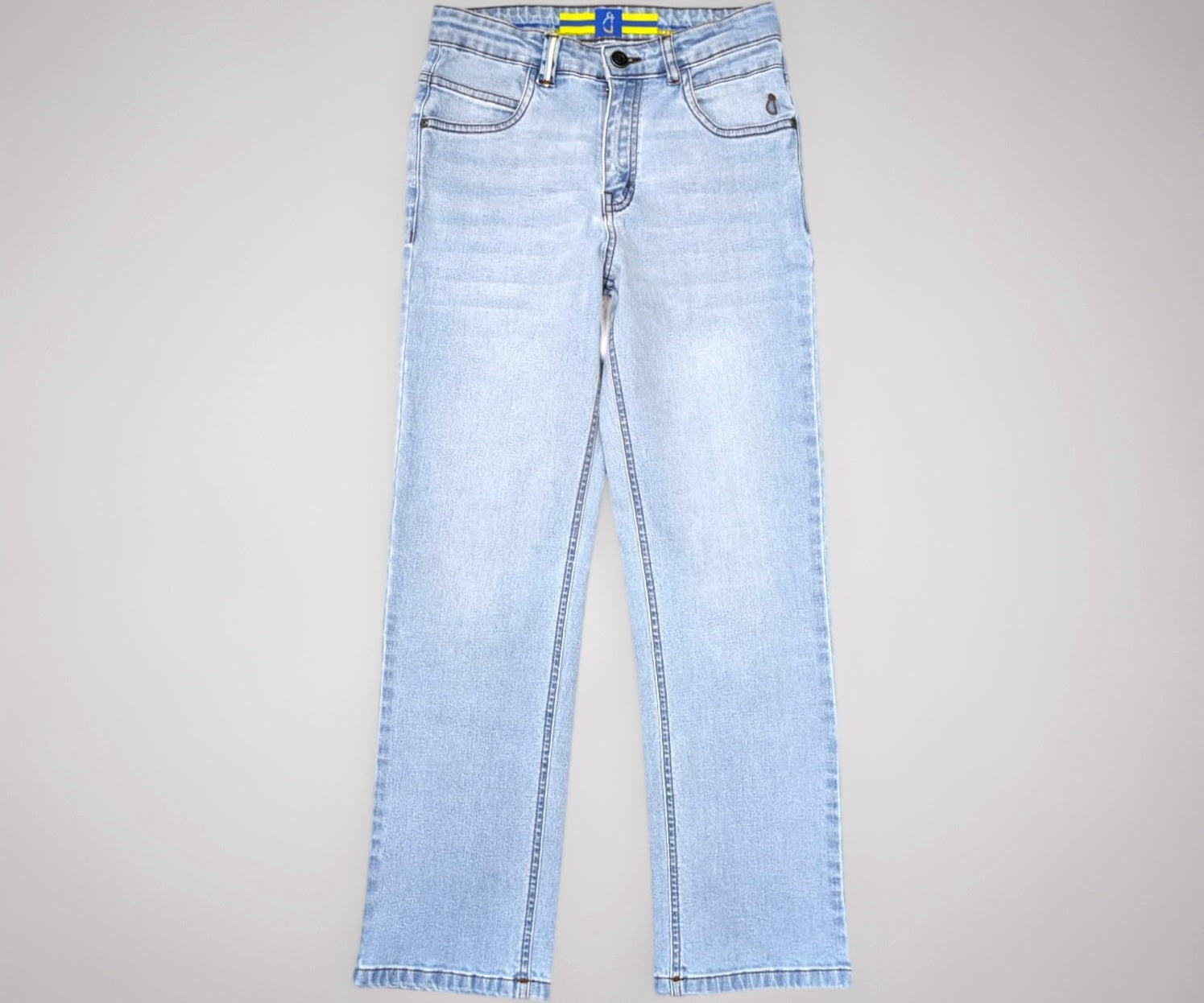 Light blue washed denim jeans for boys by Gini & Jony, fixed waist, suitable for ages 15-16, casual streetwear style.