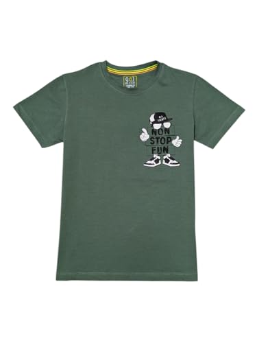 Gini and Jony Boys Olive Graphic Print Cotton Half Sleeves T-Shirt 4-5 Years
