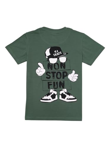 Gini and Jony Boys Olive Graphic Print Cotton Half Sleeves T-Shirt 4-5 Years