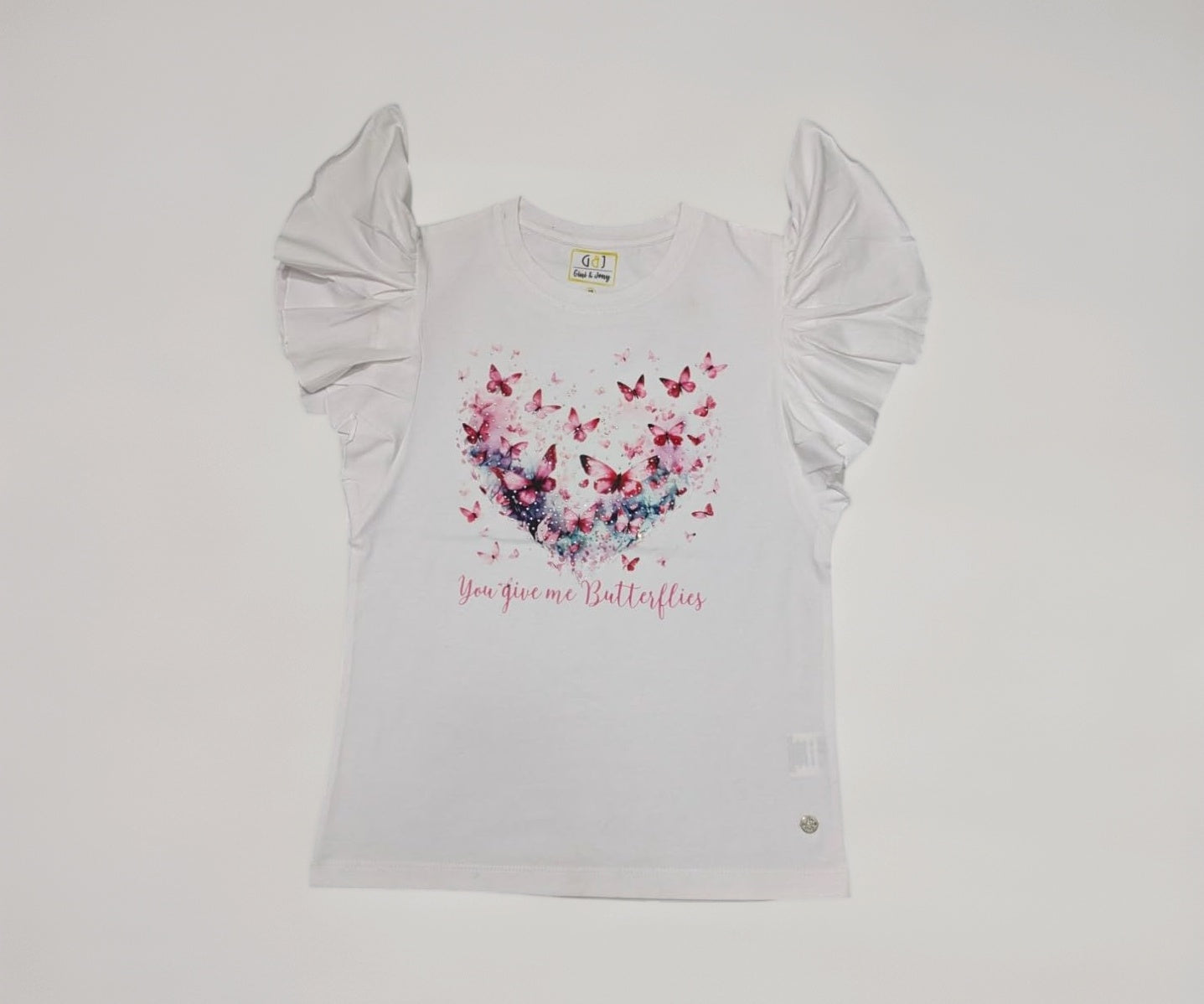 Gini and Jony Girls White Graphic Print Cotton Knits Top Half Sleeves 4-5 Years