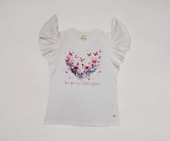 Gini and Jony Girls White Graphic Print Cotton Knits Top Half Sleeves 4-5 Years