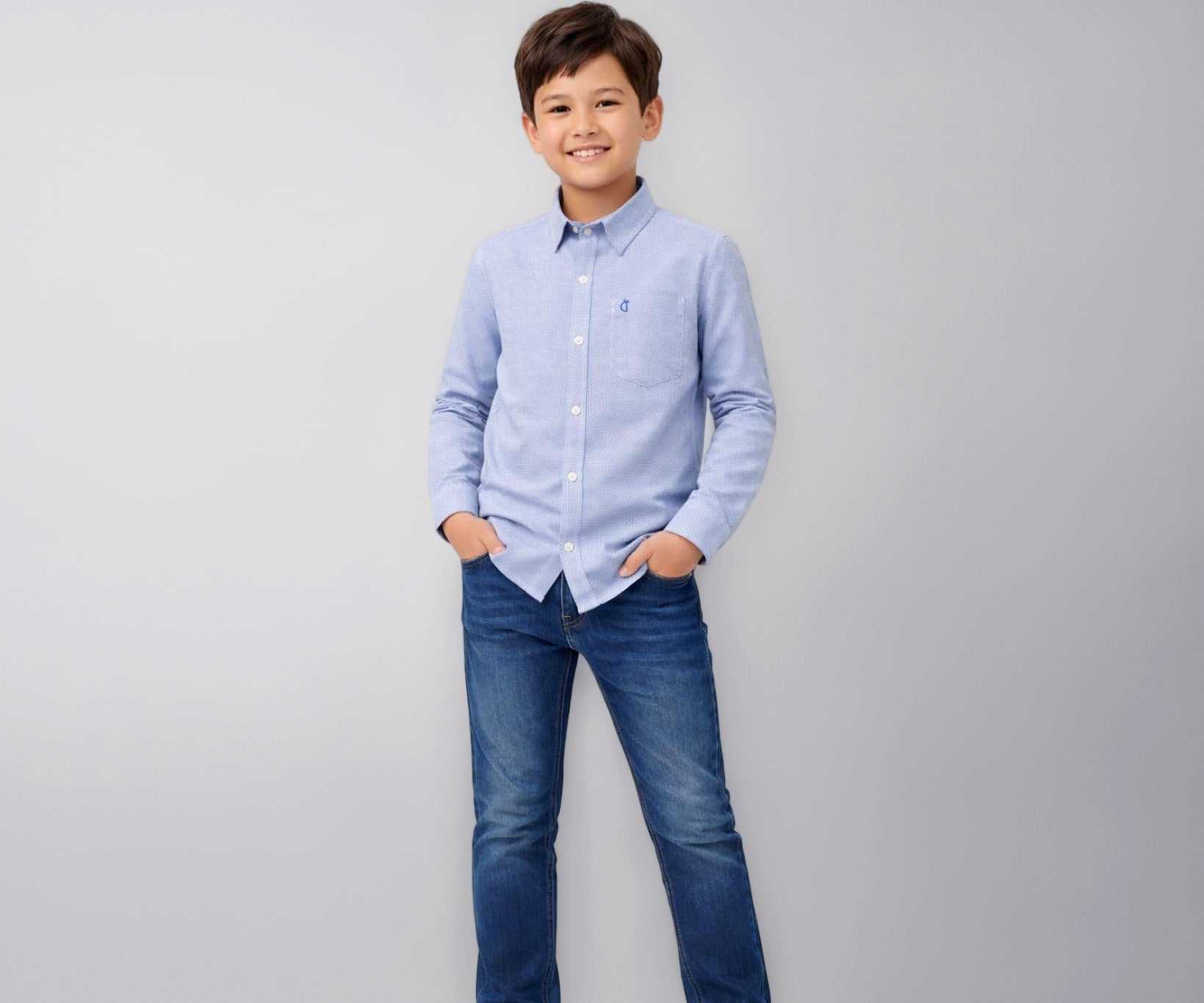 Boys Blue All Over Printed Full Sleeve Shirt