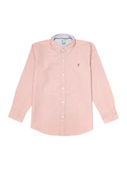 Pink cotton full-sleeve shirt for boys aged 3-4 years by Gini and Jony, featuring a classic collar and button front.