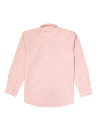 Pink solid cotton full-sleeves boys' shirt by Gini and Jony for ages 3-4 years, featuring a classic collar and button-down front.