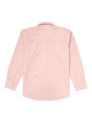 Pink solid cotton full-sleeves boys' shirt by Gini and Jony for ages 3-4 years, featuring a classic collar and button-down front.